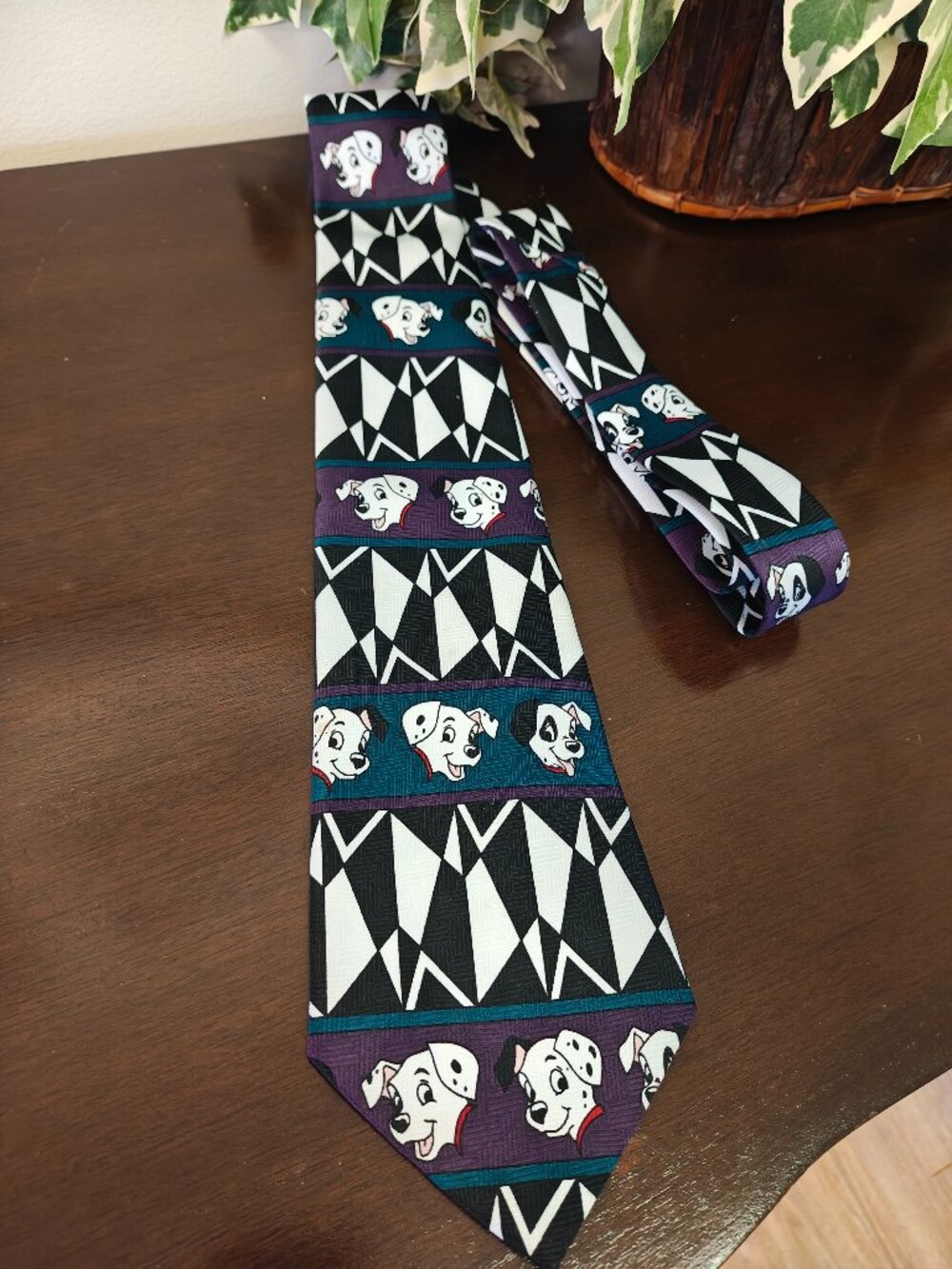 Vintage Disney 101 Dalmatians Necktie Black White Puppy Pattern